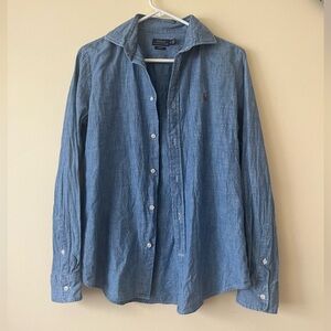 Polo Ralph Lauren Slim Fit Denim Blue Button Up Shirt Embroidered Pony Size 10